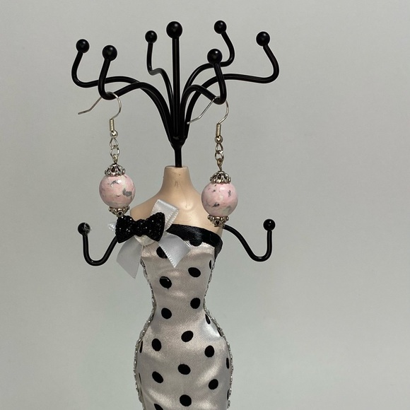 Unique Handmade Polymer Clay Pink & White Earrings - Picture 11 of 12